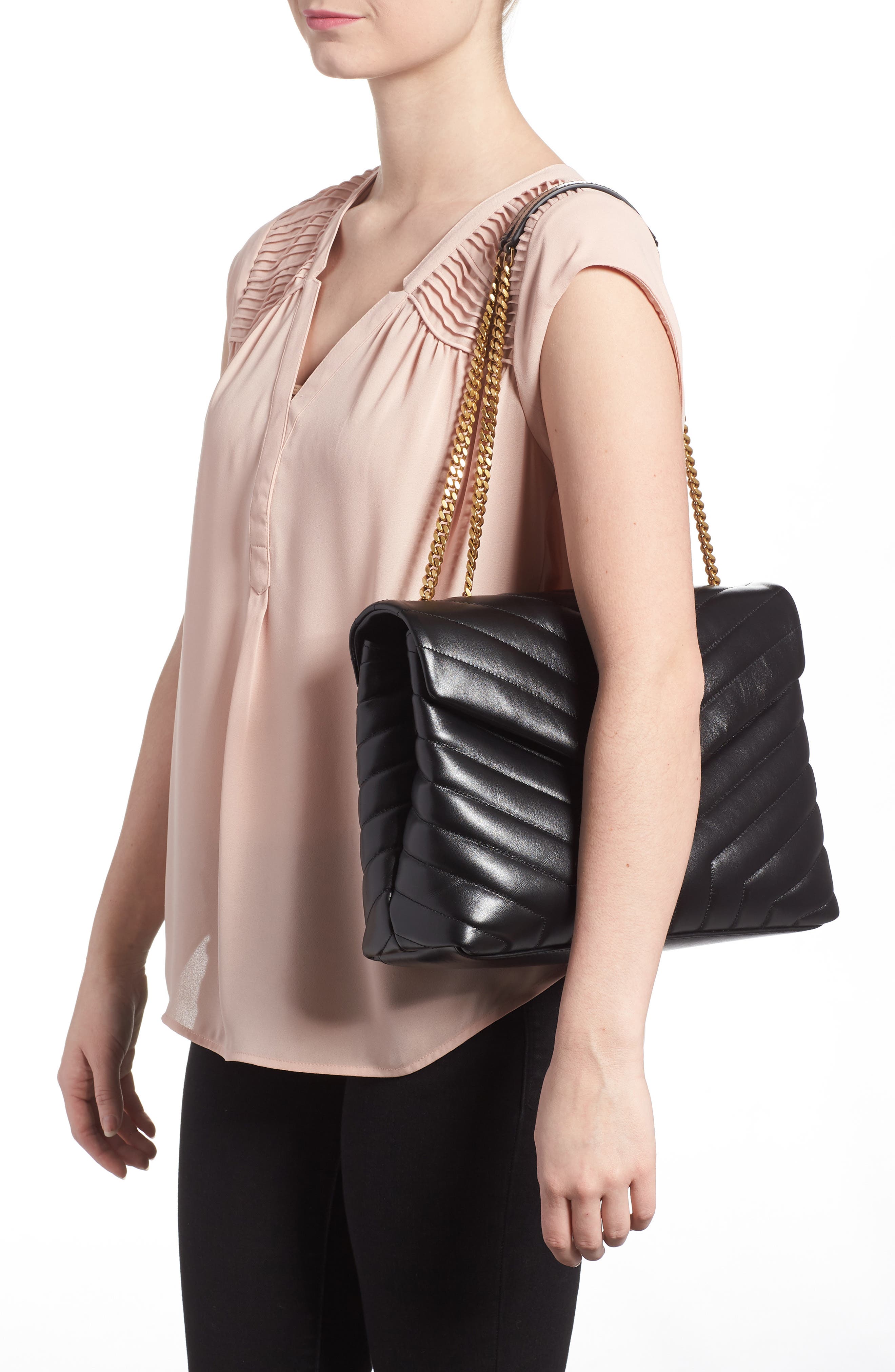 Saint Laurent Medium Loulou Matelassé Calfskin Leather Shoulder Bag, Alternate, color, 