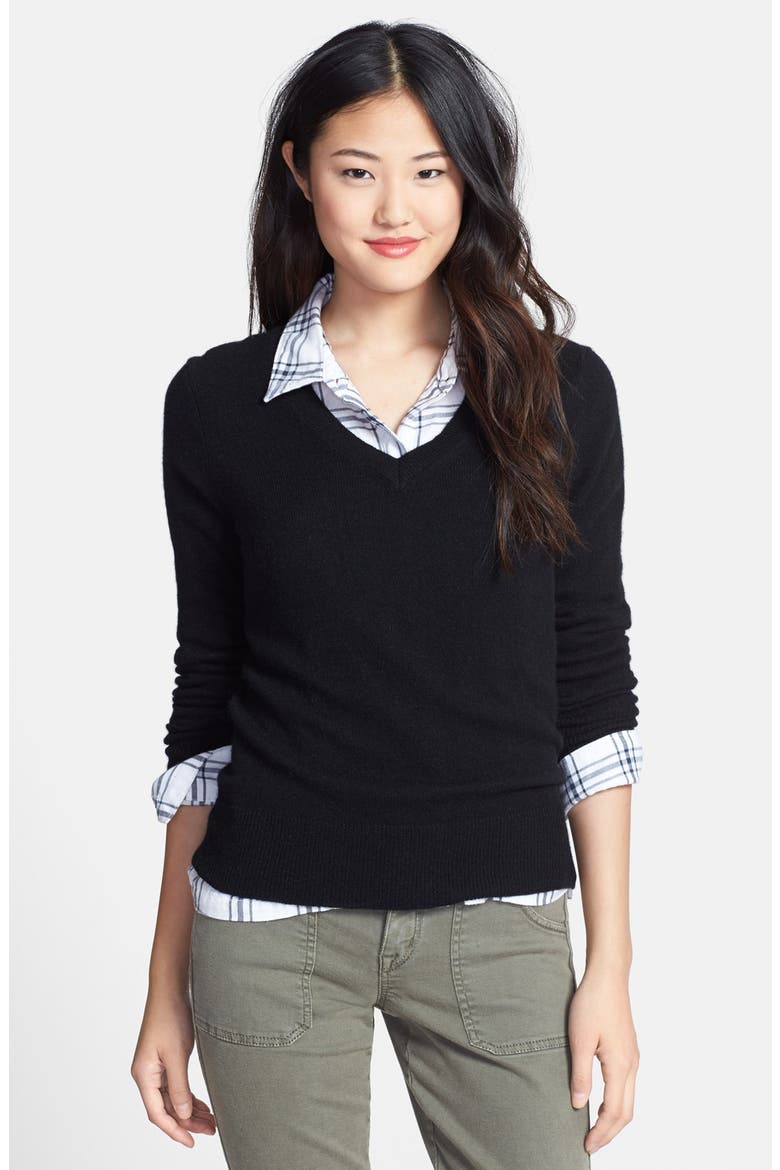 Cashmere V-Neck Sweater, Main, color, BLACK