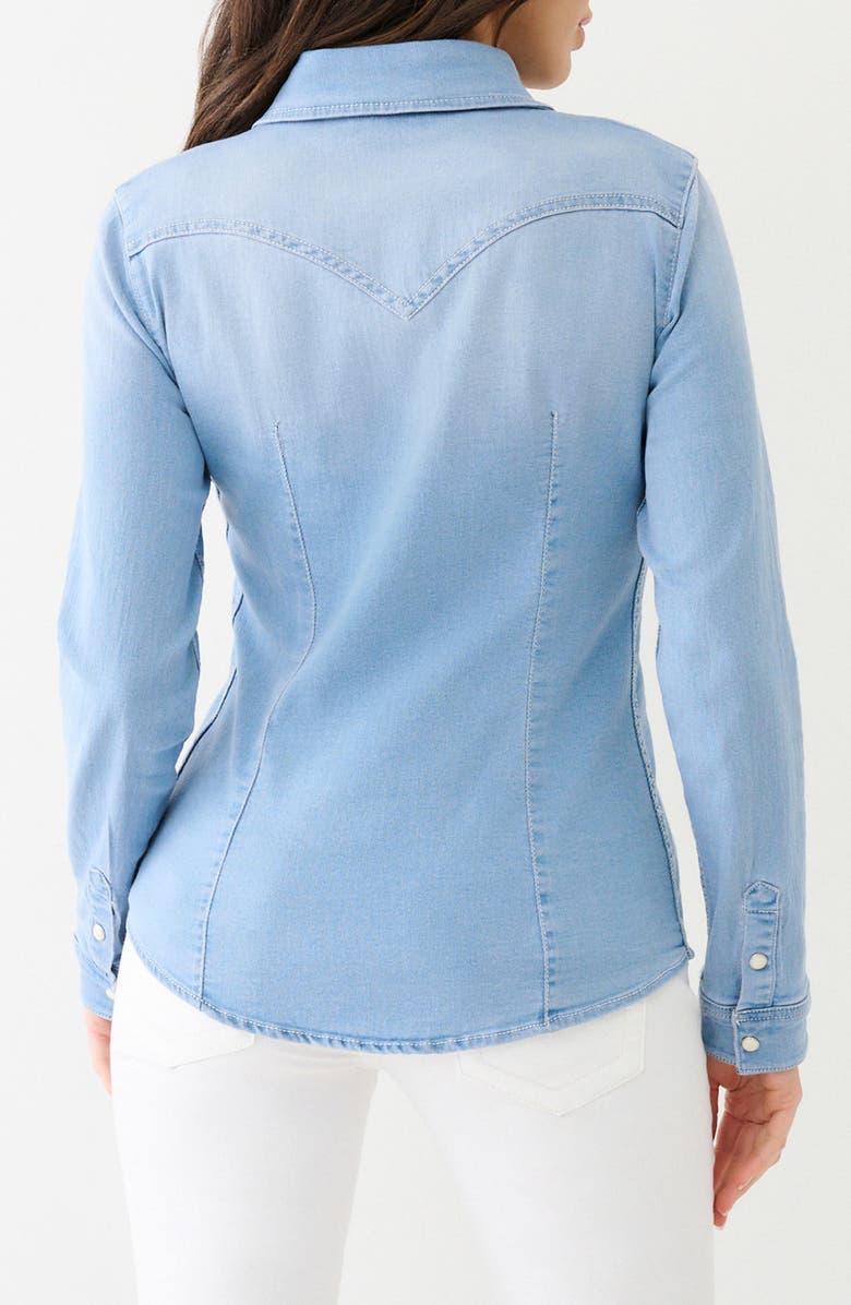 True Religion Western Long Sleeve Denim Shirt, Alternate, color, Light Blue Wash