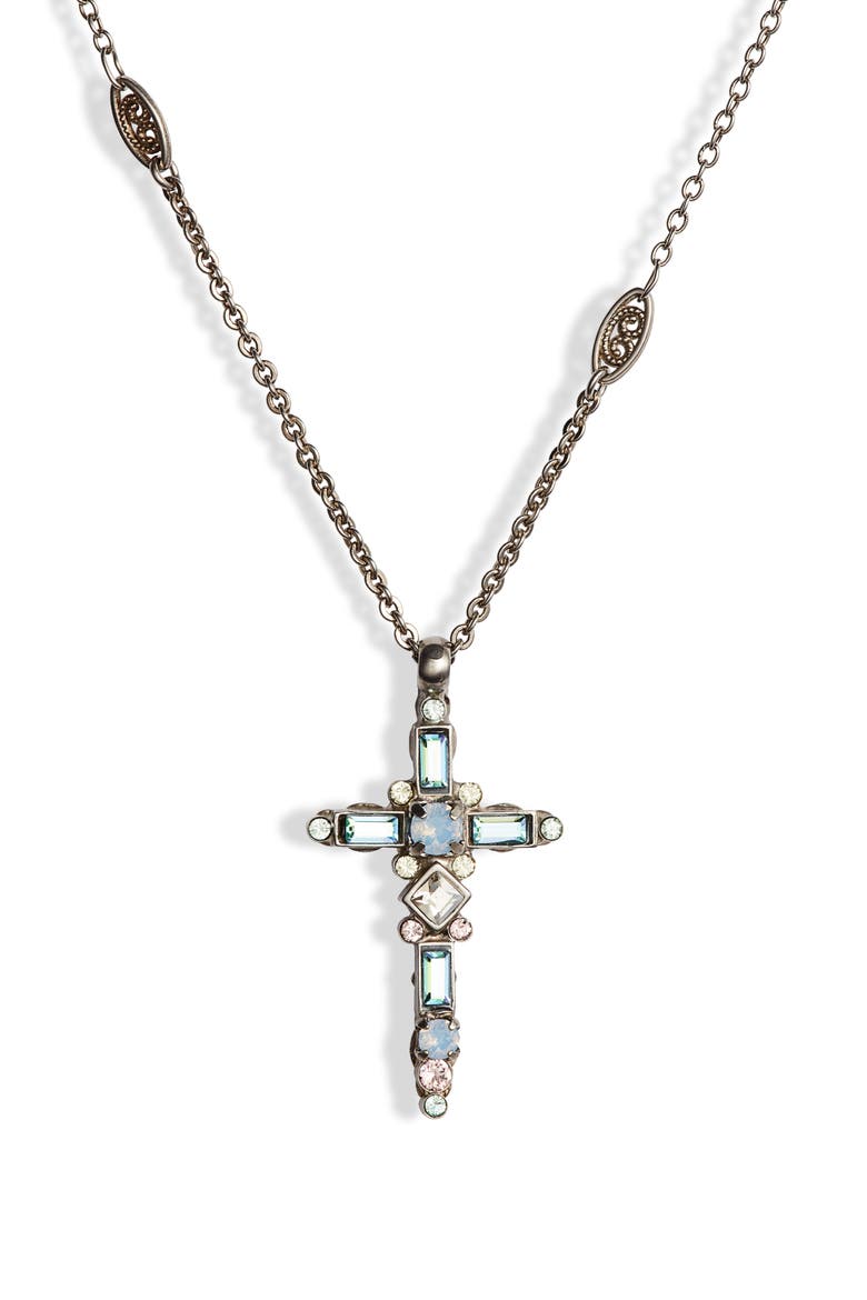 Sliding Cross Pendant Necklace, Main, color, BLUE