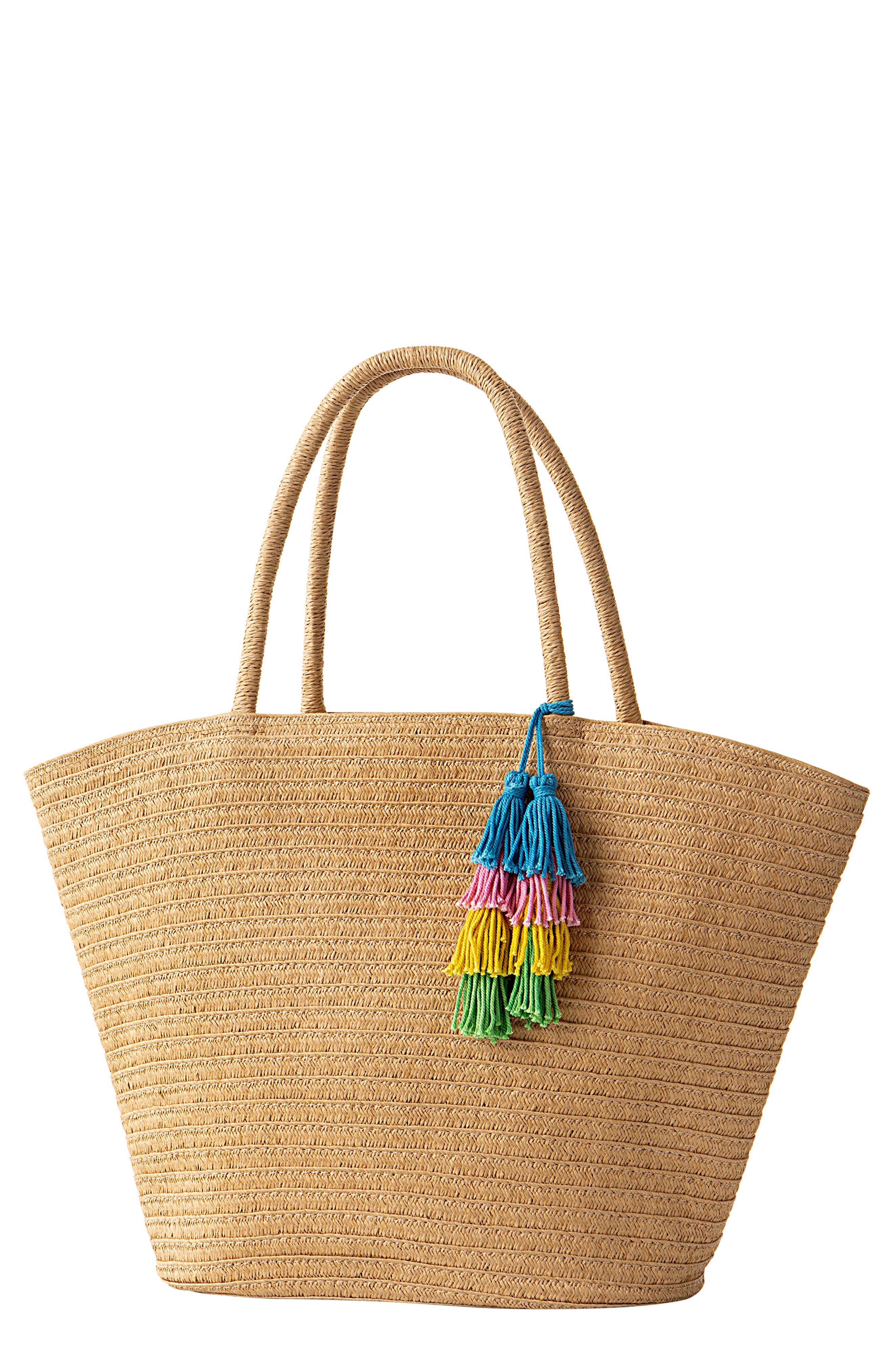 Cathy's Concepts Monogram Straw Tote, Main, color, 