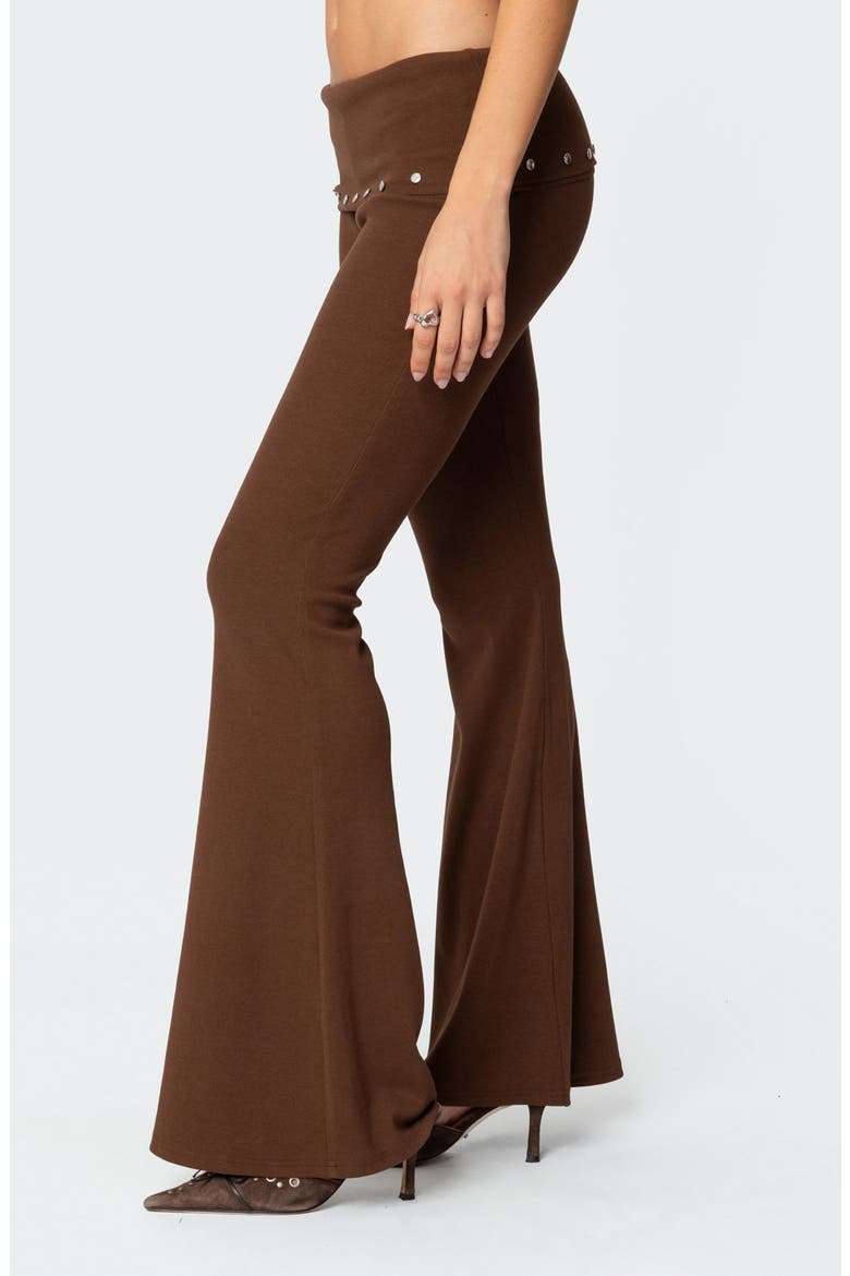 Aries Foldover Studded Waist Flare Leggings, Alternate, color, BROWN