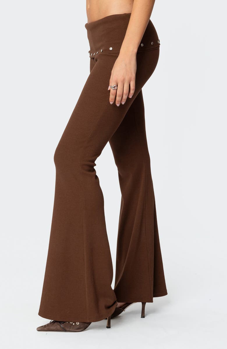 EDIKTED Aries Foldover Studded Waist Flare Leggings, Alternate, color, Brown
