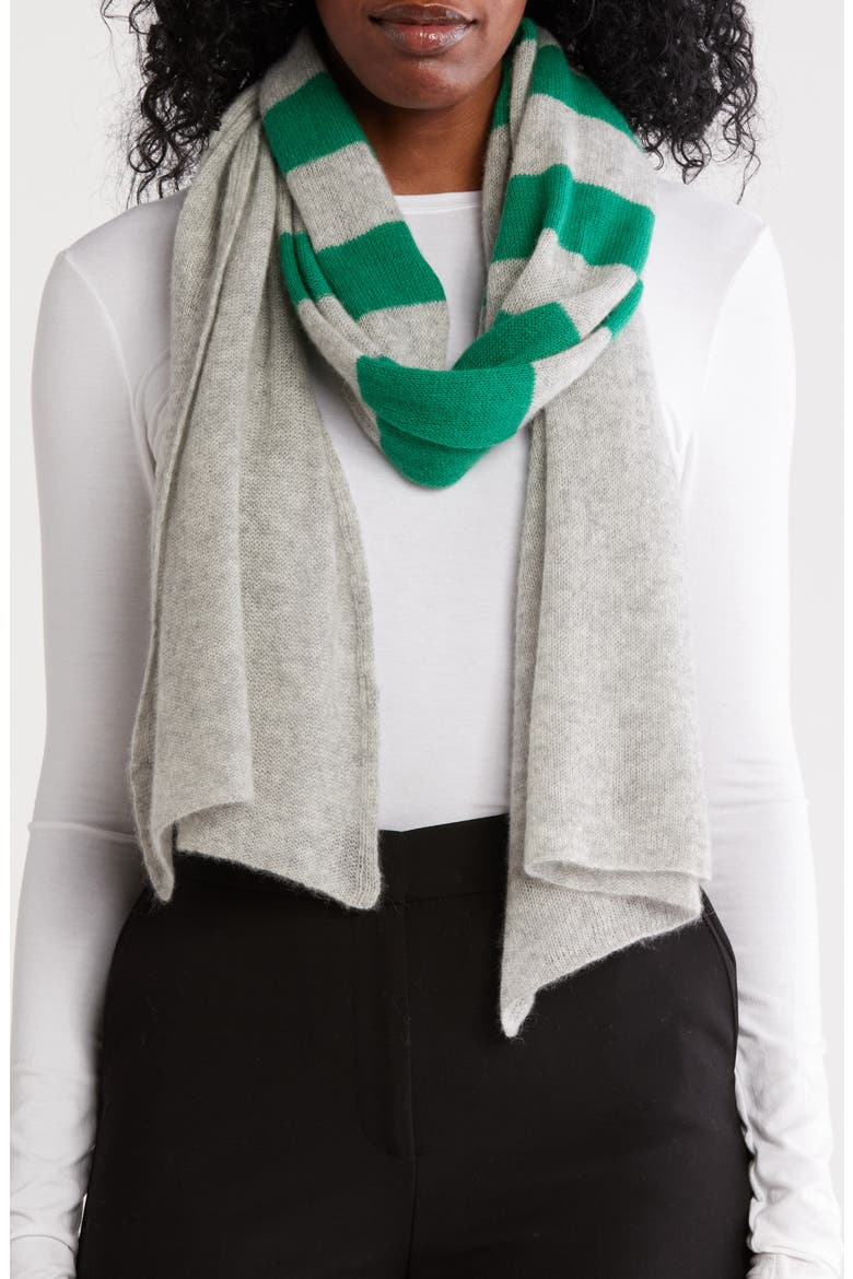 Uneven Stripes Cashmere Oblong Wrap, Main, color, LIGHT GREY/ BRIGHT JADE