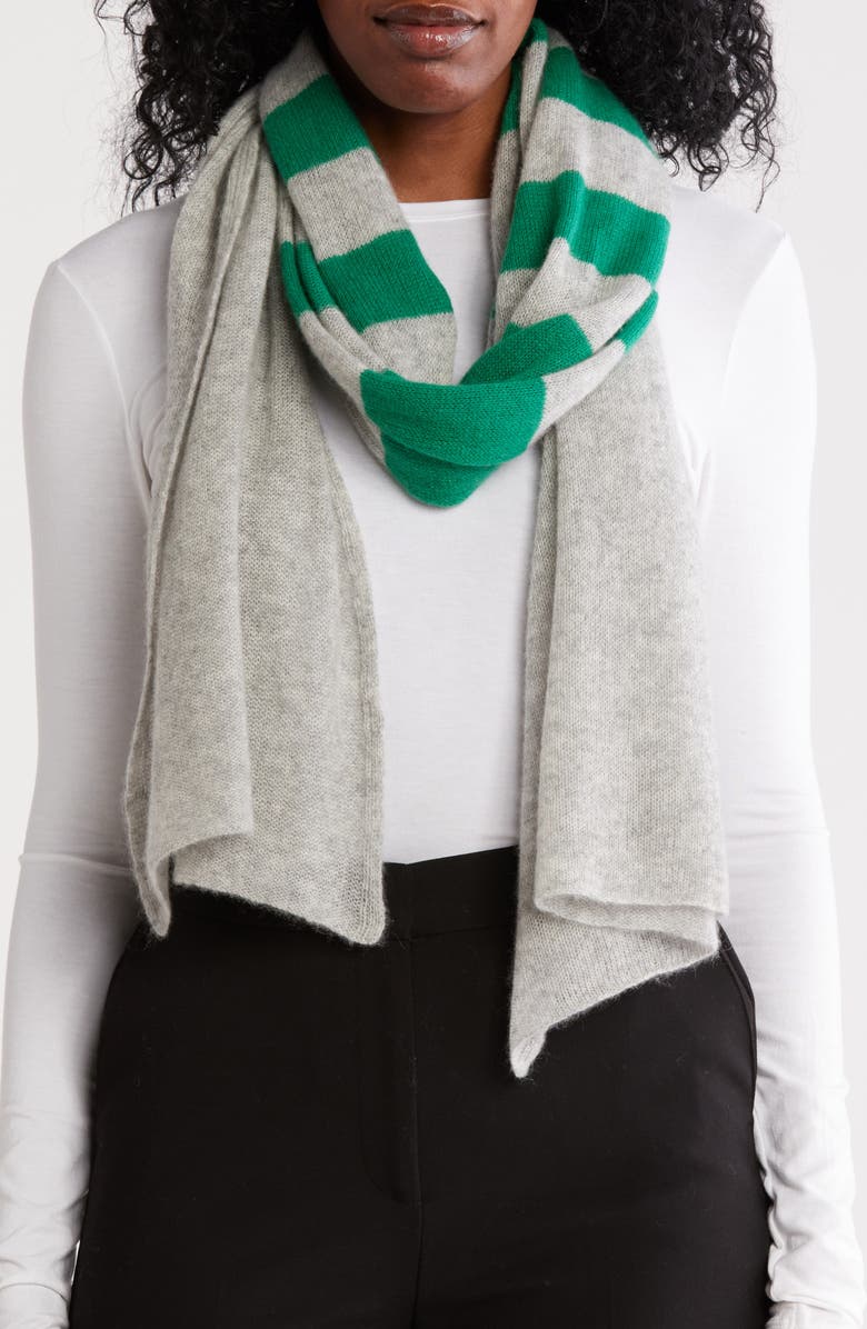 Portolano Uneven Stripes Cashmere Oblong Wrap, Main, color, Light Grey/ Bright Jade