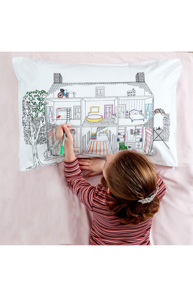Eat Sleep Doodle Color Your Own Pillowcase Decorator, Alternate, color, White
