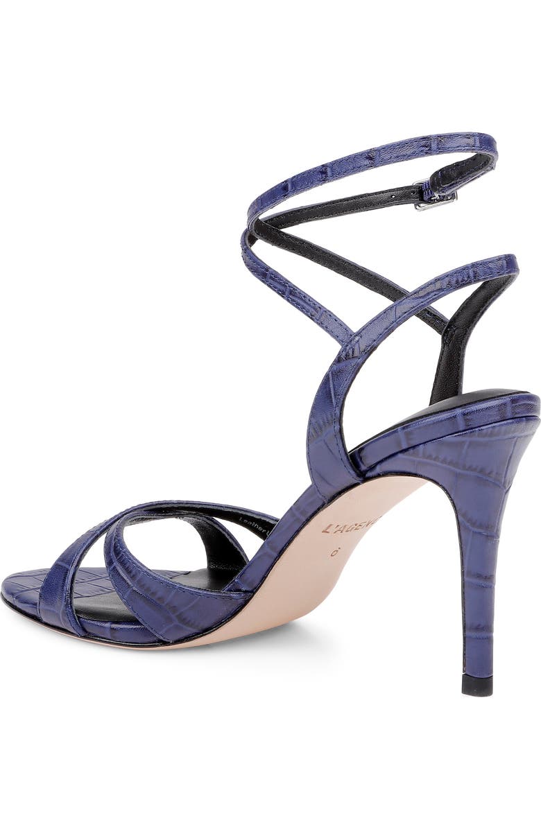 L'AGENCE Miranda Ankle Strap Sandal, Alternate, color, Midnight Croco Embossed