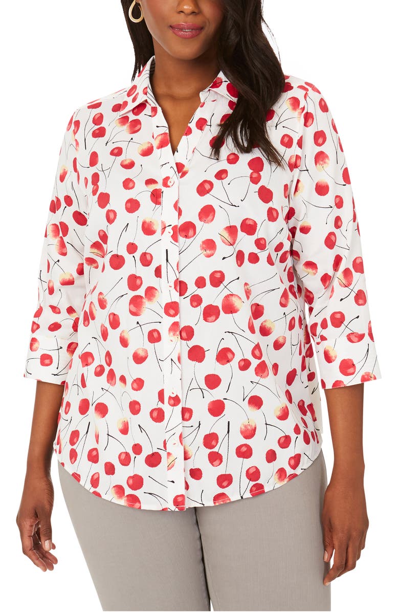 Foxcroft Cherry Print Button-Up Shirt, Main, color, 