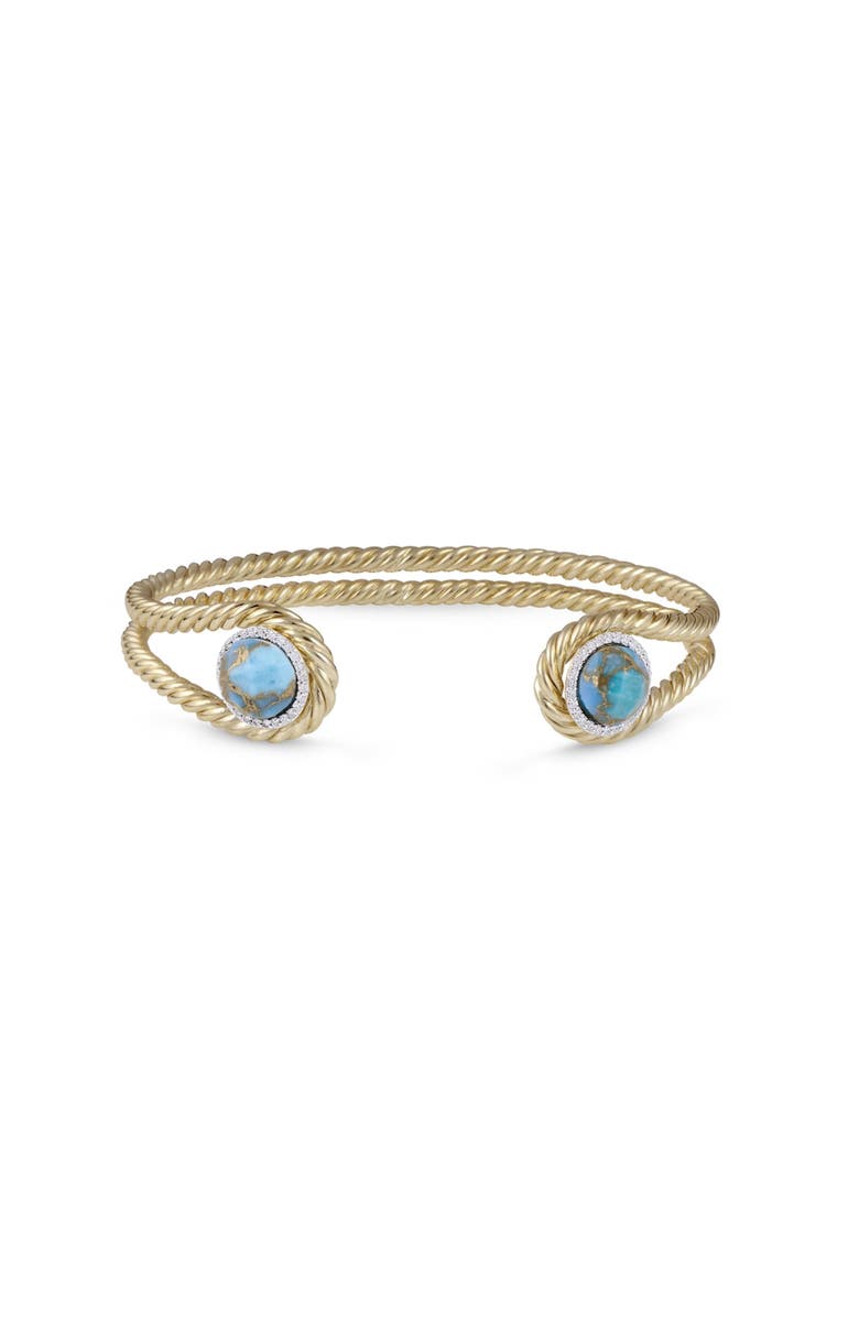 LuvMyJewelry Glory of the Sun Yellow Gold Plated Silver Turquoise Gemstone Diamond Women Cuff, Main, color,