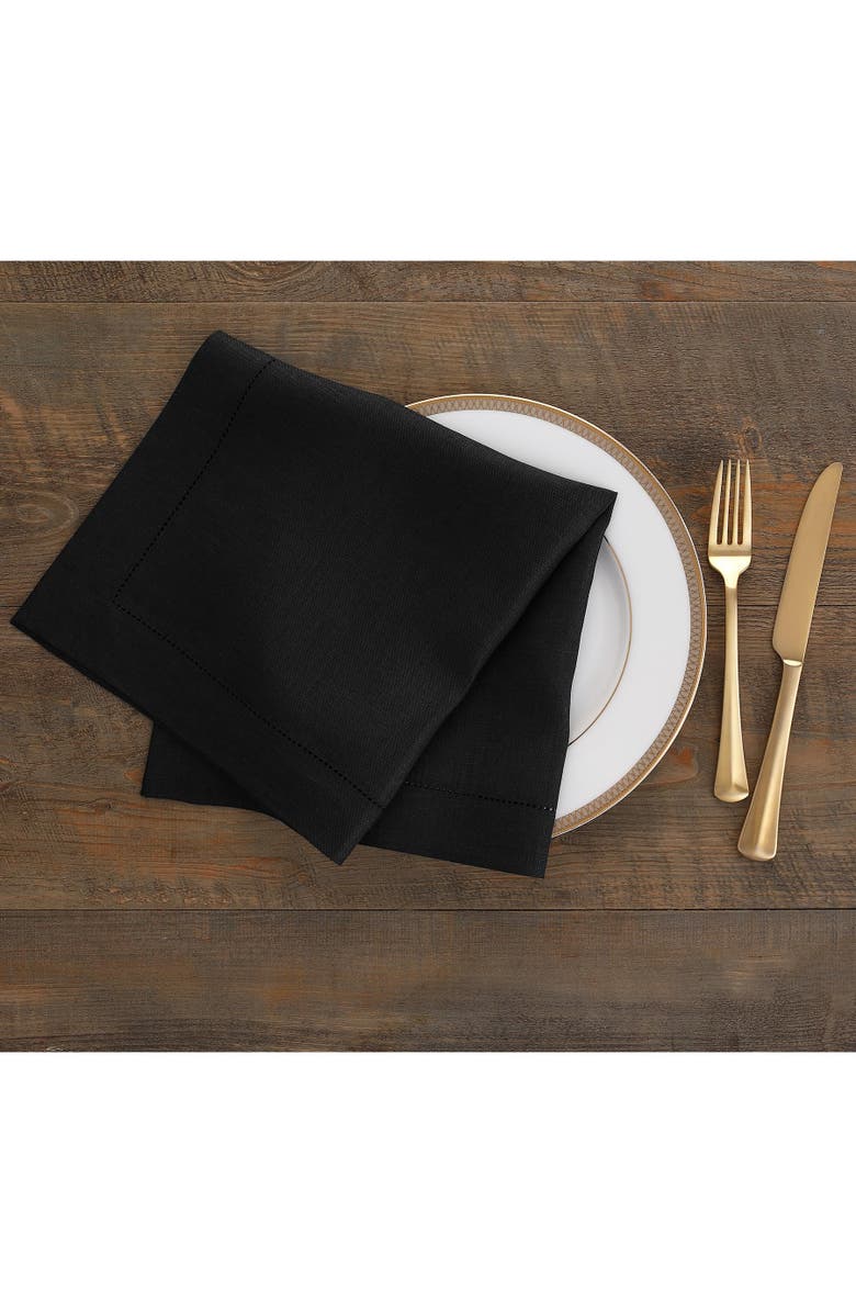 Solino Home Linen Dinner Napkins - Classic Hemstitch, Alternate, color, Black