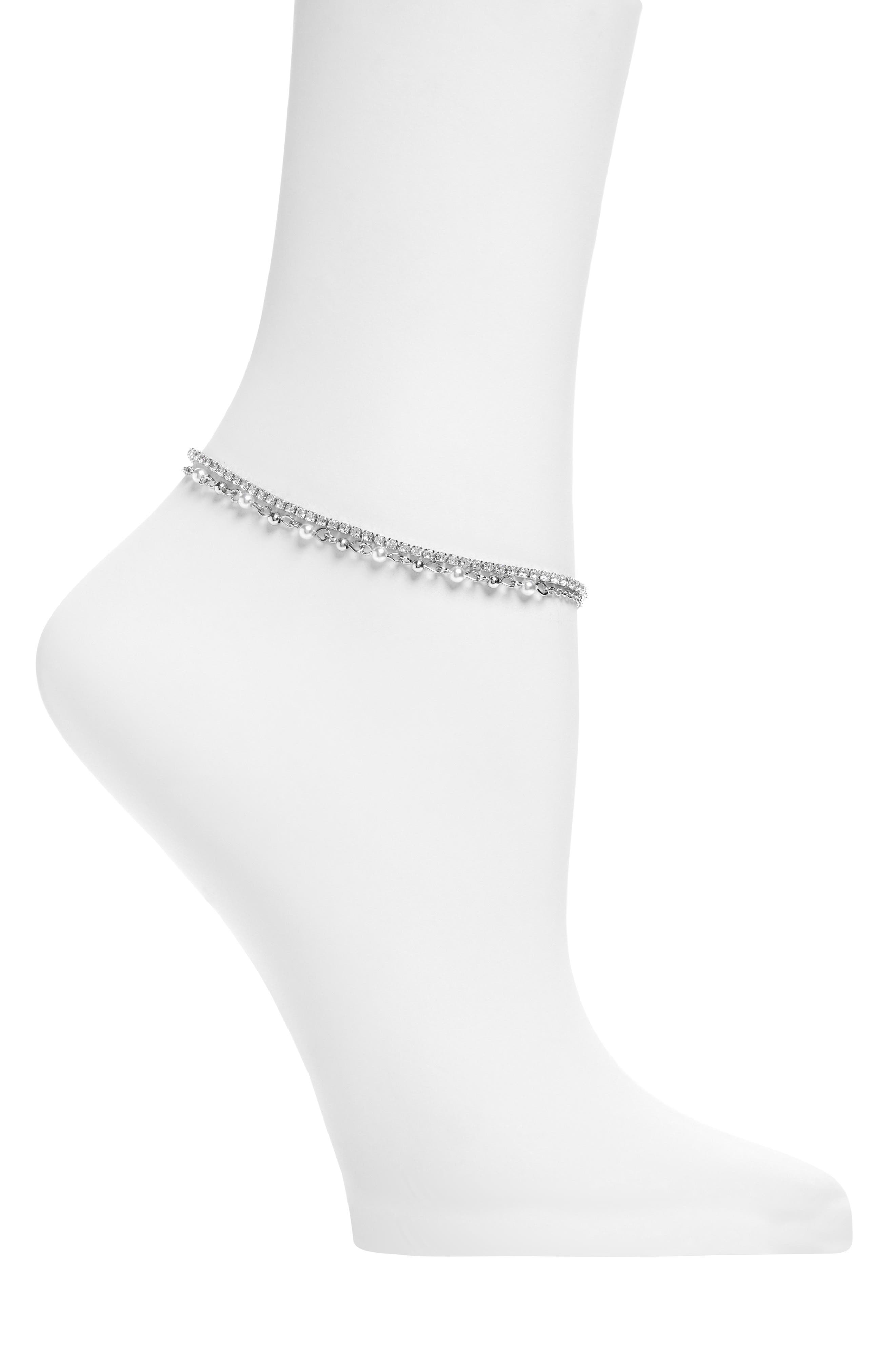 Double Layer CZ & Faux Pearl Anklet
