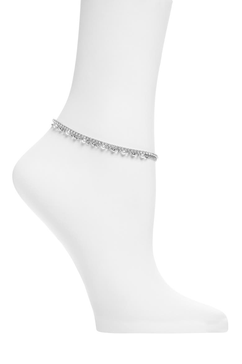 Double Layer CZ & Faux Pearl Anklet, Main, color, CLEAR- WHITE- SILVER