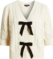 Rails Clarissa Velvet Bow Cotton & Merino Wool Blend Cable Sweater