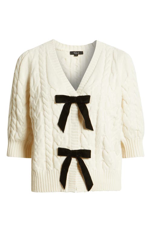 Rails Clarissa Velvet Bow Cotton & Merino Wool Blend Cable Sweater In White