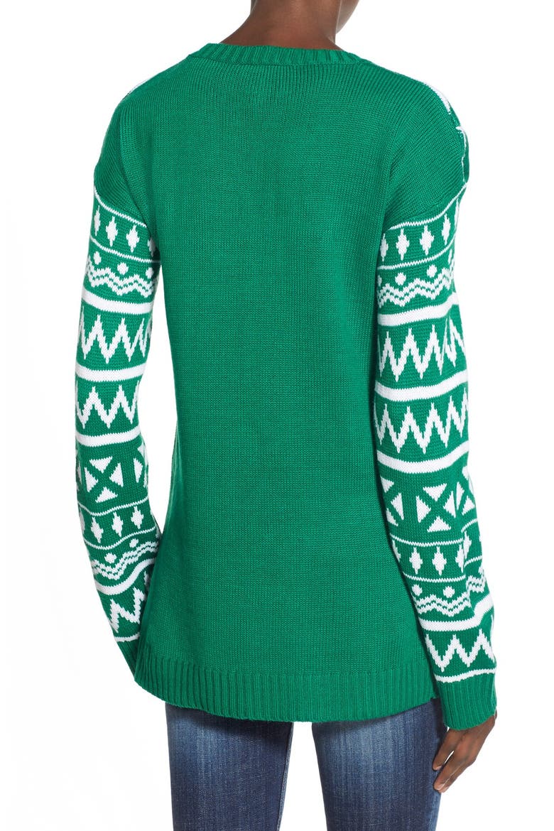 'Snow Globe' Musical Christmas Sweater, Alternate, color, GREEN