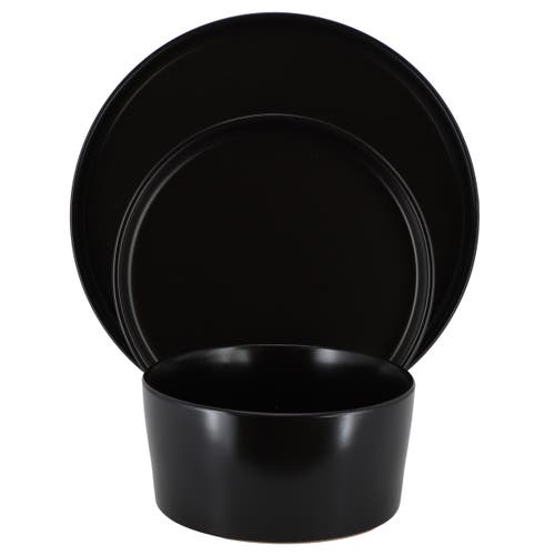 Elama Josh 18 Piece Stoneware Dinnerware Set In Black