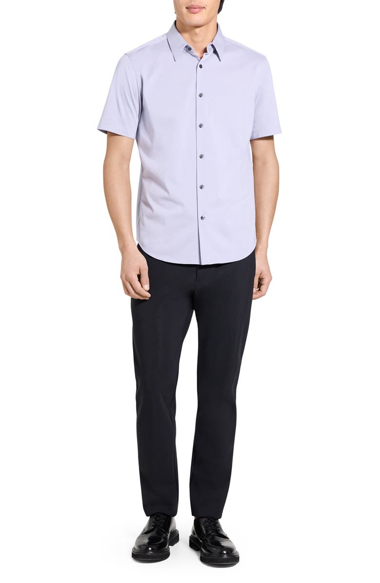 Theory Irving Structure Knit Short Sleeve Button-Up Shirt, Alternate, color, Gray Lilac - 2N9
