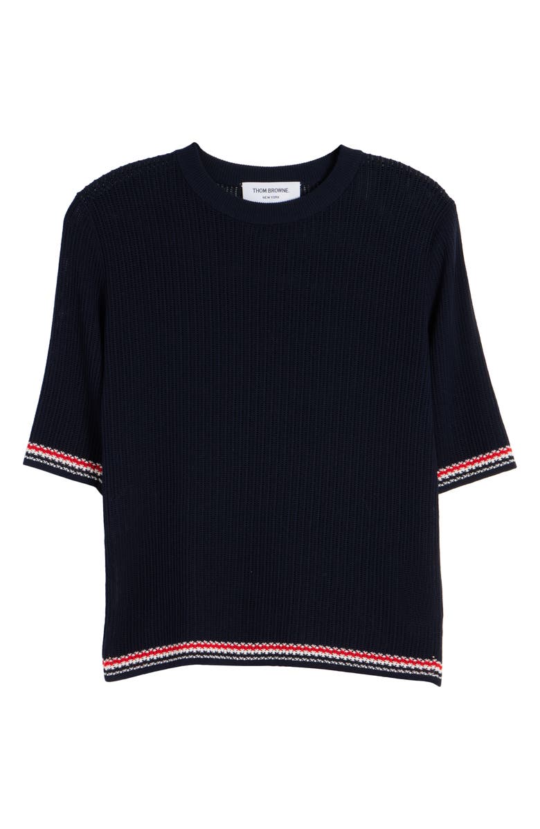 Thom Browne Stripe Rib Cotton & Silk Sweater, Alternate, color, 