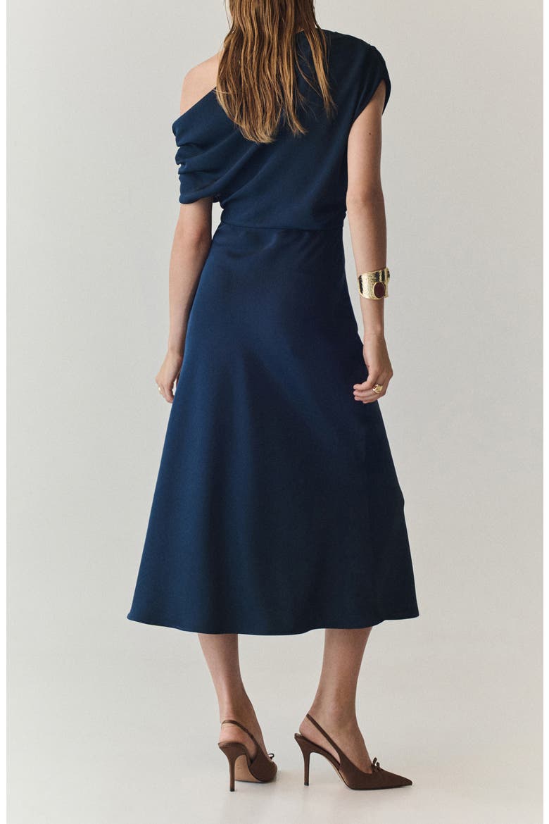 Asymmetrical Satin Dress, Alternate, color, NAVY