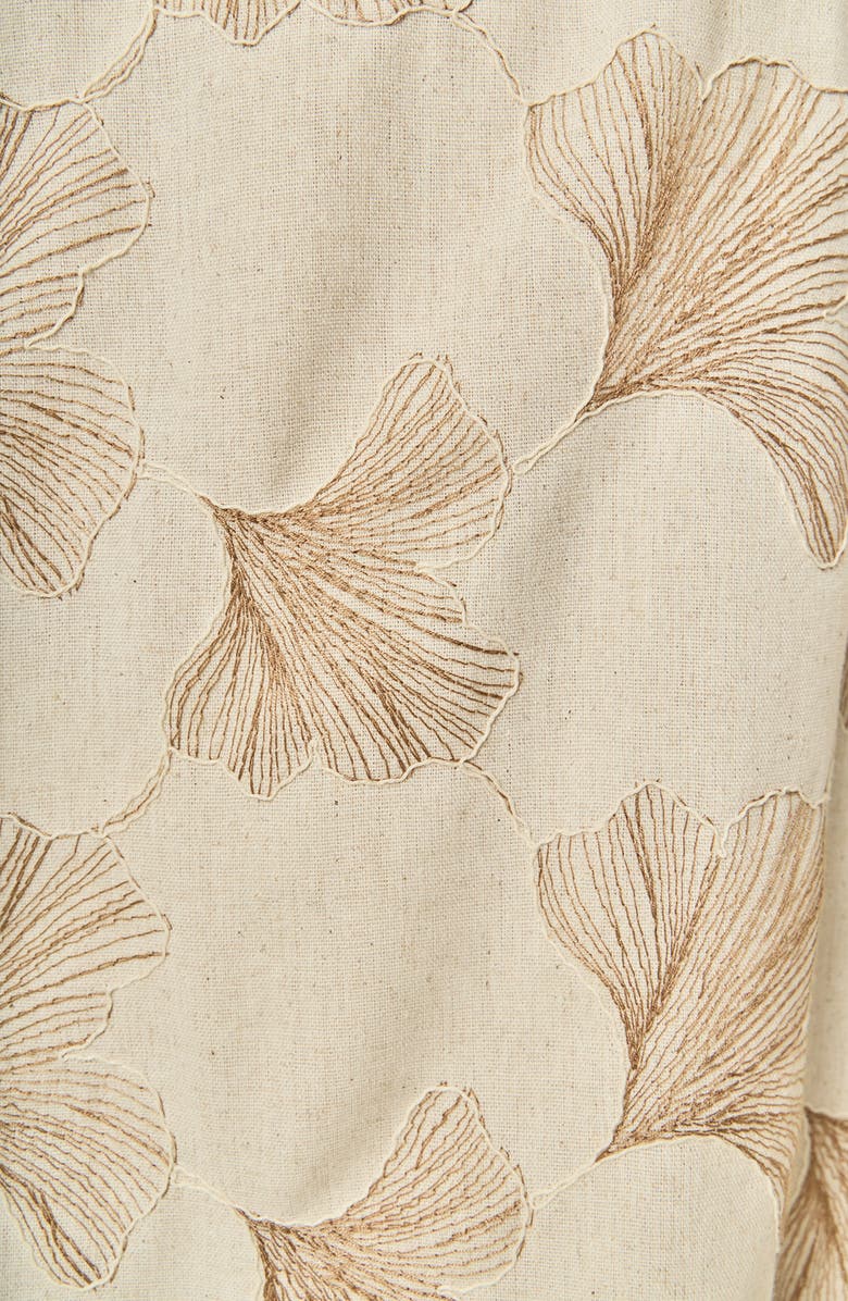 English Factory Ginkgo Leaf Embroidered Puff Sleeve Minidress, Alternate, color, Beige