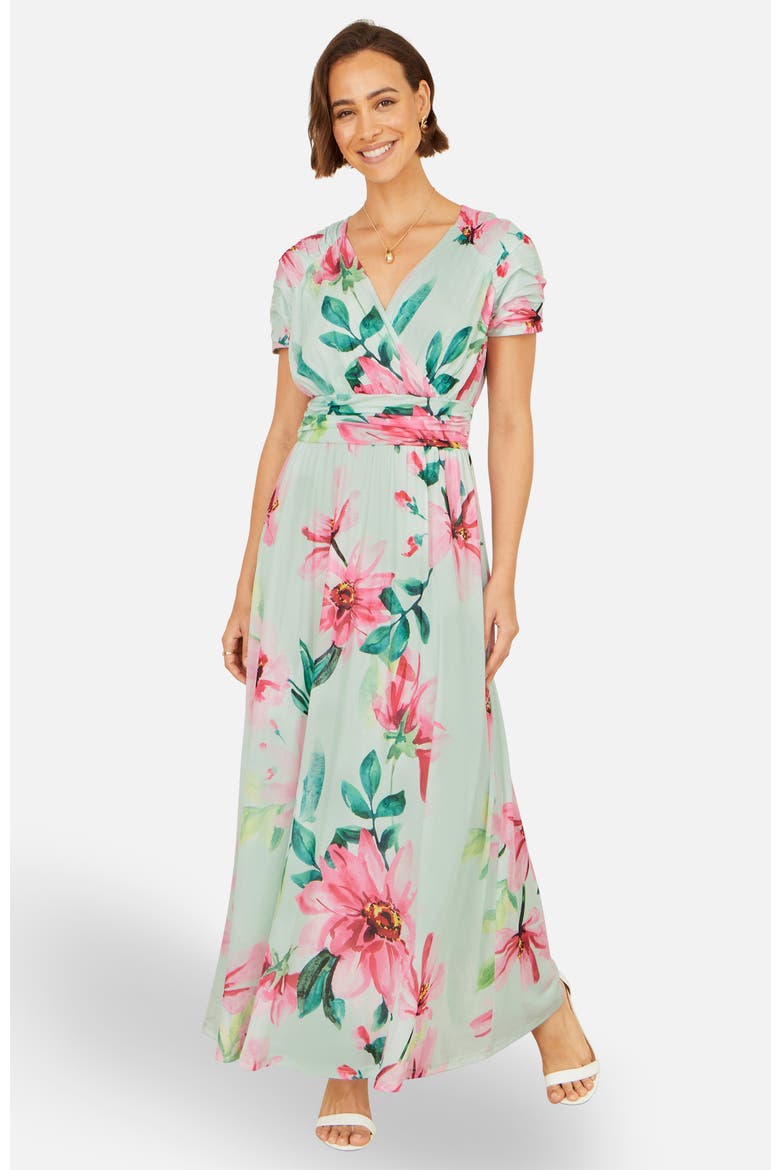 Mesh Floral Maxi Dress, Main, color, Mint Green
