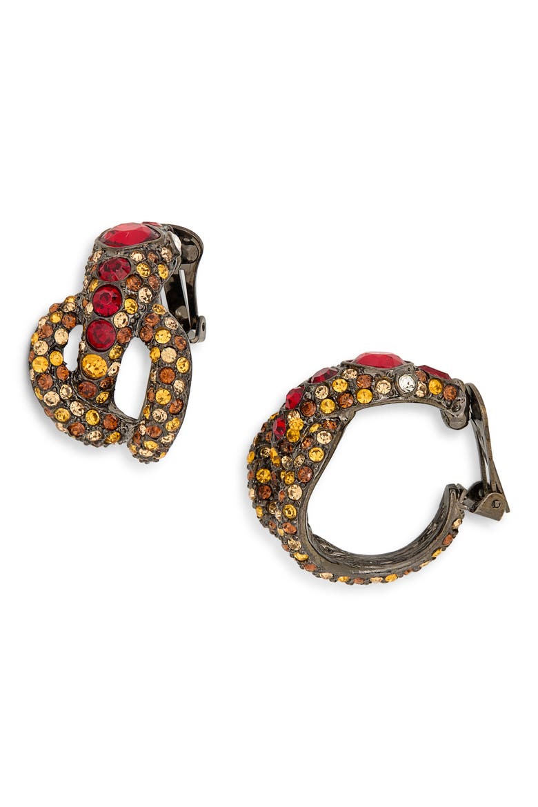 Snake Crystal Stone Pavè Hoop Earrings, Main, color, GUN METAL/ TOPAZ