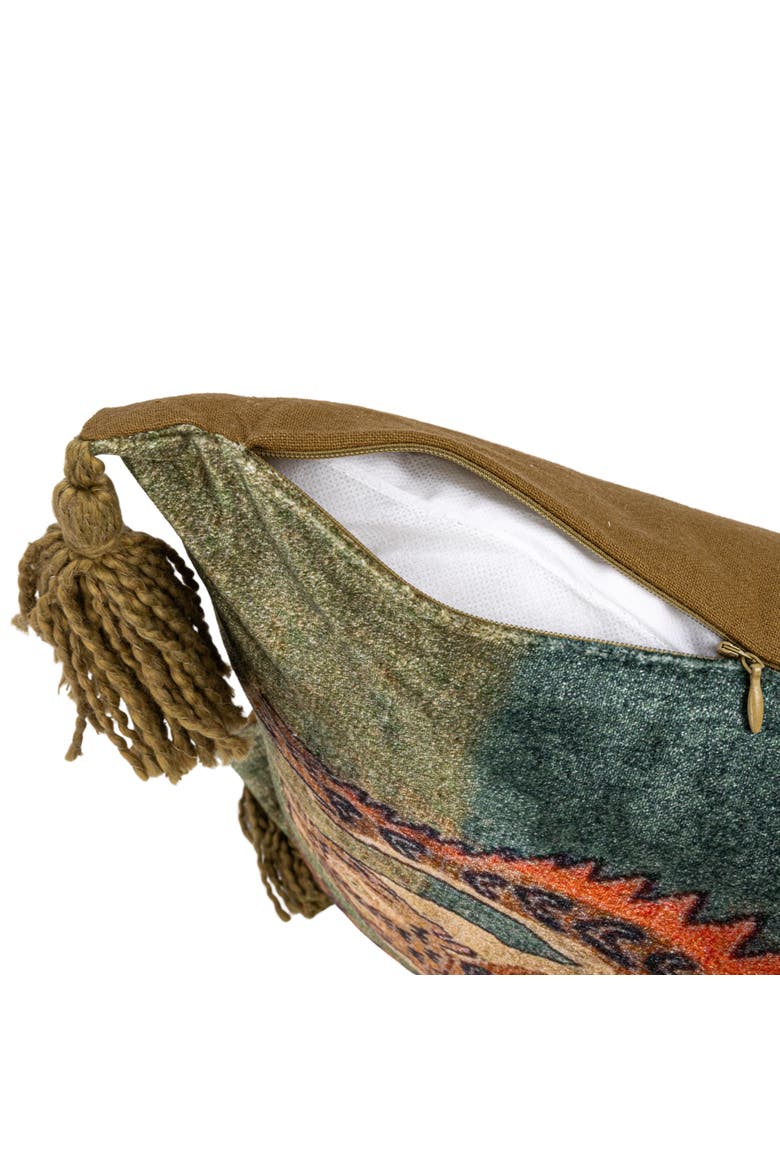 Cotton Velvet Blend Tiger Lumbar Pillow with Tassels, Multicolor, Alternate, color, White