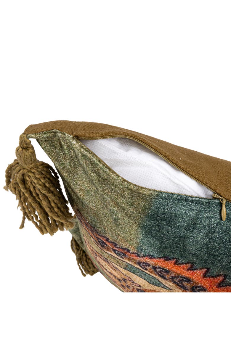 Storied Home Cotton Velvet Blend Tiger Lumbar Pillow with Tassels, Multicolor, Alternate, color, 