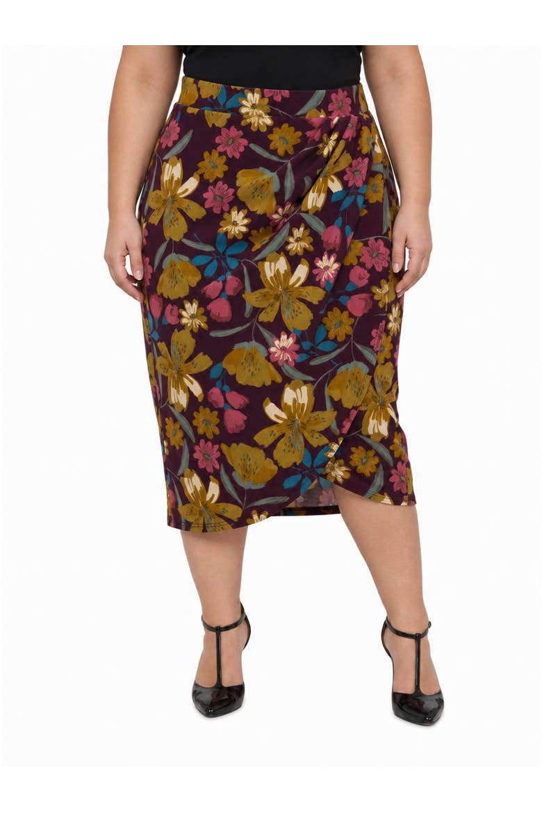 Elevate Curvy Elastic High Waist Knee Length Tulip Pencil Skirt, Main, color, Purple Multi