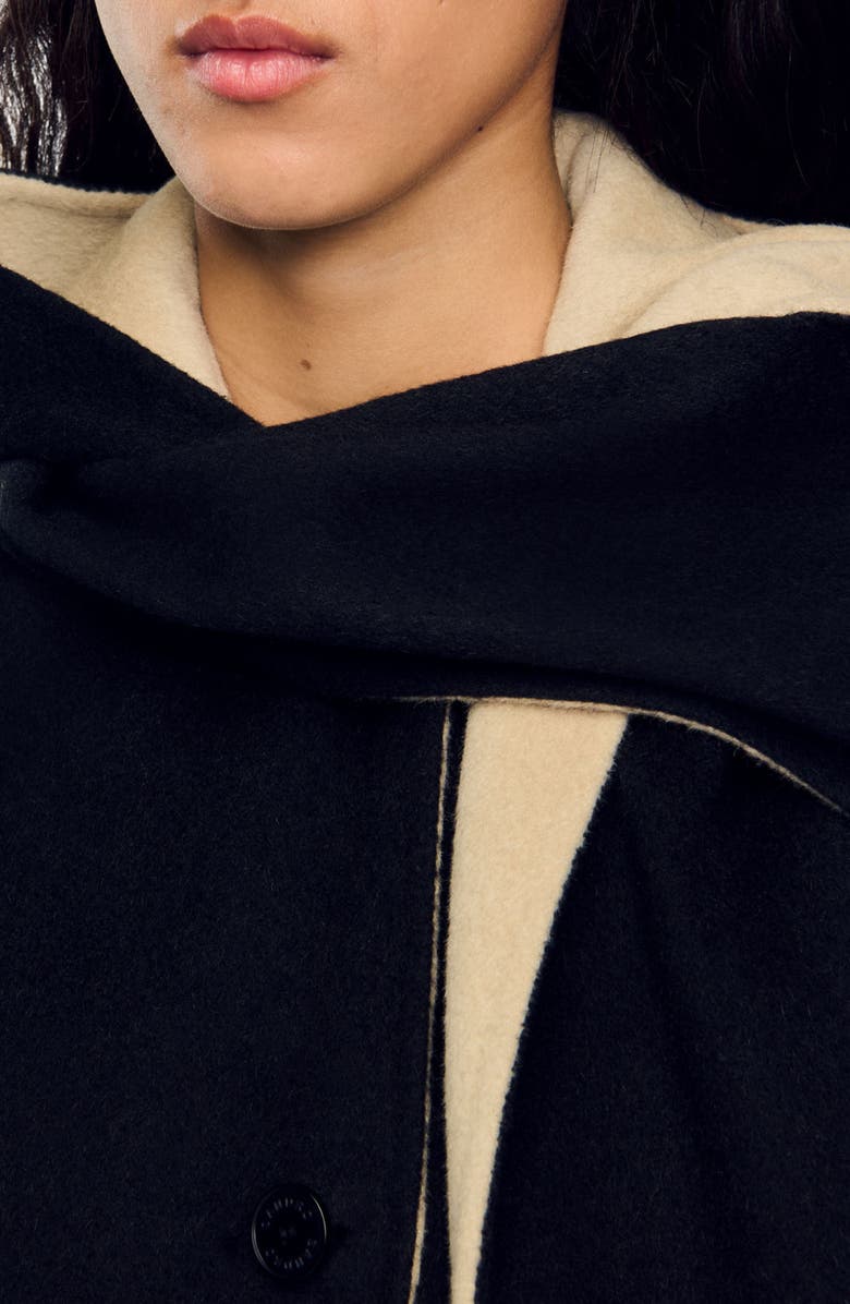 SANDRO Wool coat with scarf, Alternate, color,