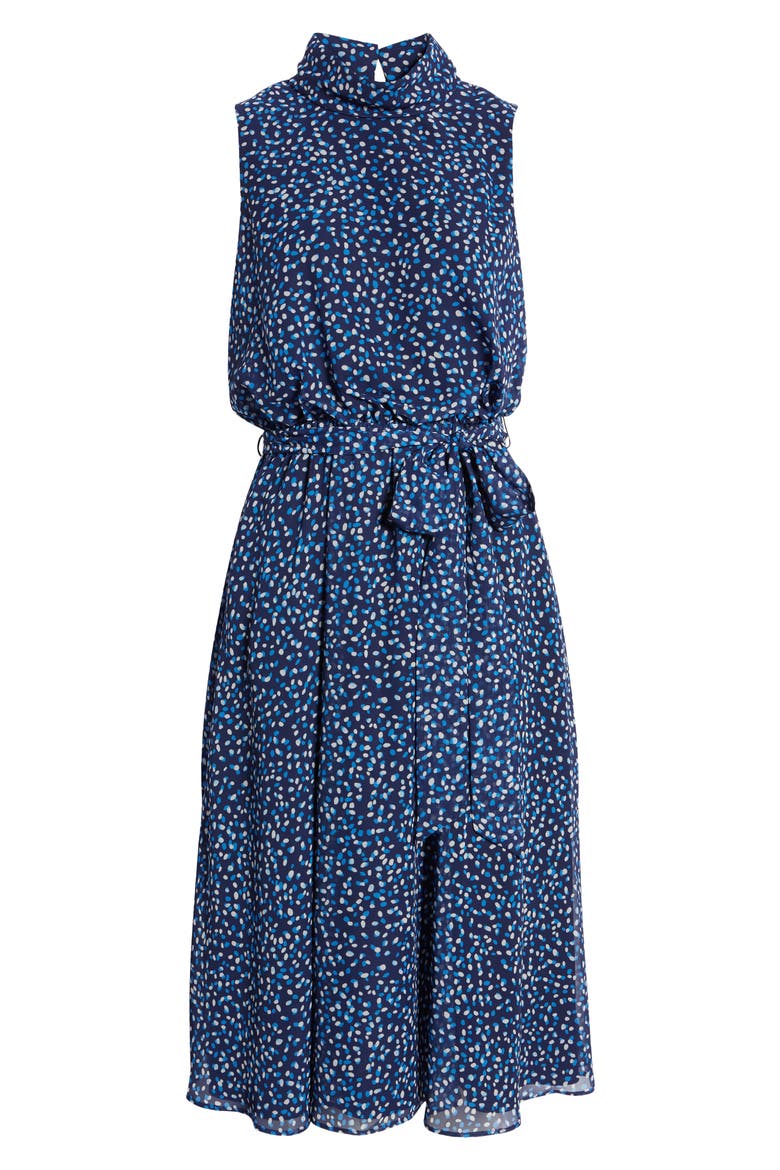 Dot Print Sleeveless Midi Dress, Alternate, color, NAVY