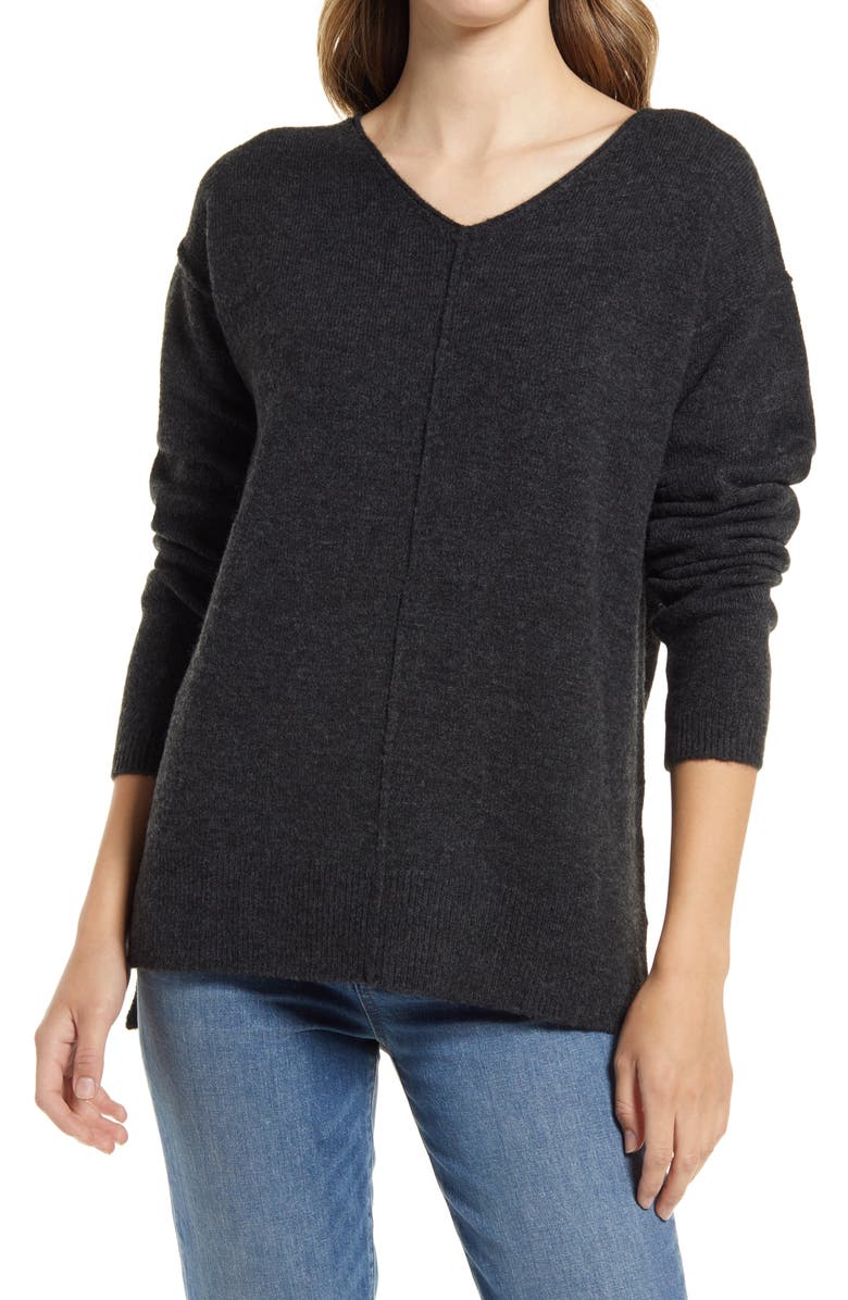 Caslon<sup>®</sup> Women's High/Low V-Neck Sweater, Main, color,