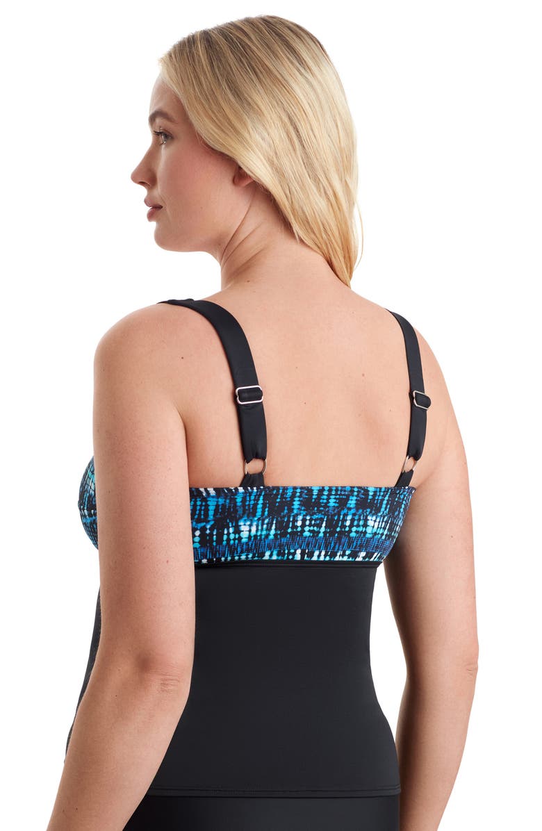 ShapeSolver Sport Twist Bra Chlorine Resistant Tankini Swimsuit Top, Alternate, color, Blue Tribal Stripe