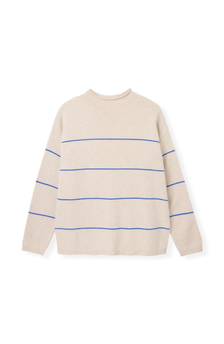 Celtic & Co. Split Hem Slouch Funnel Neck Jumper, Alternate, color, Ecru Cobalt Stripe