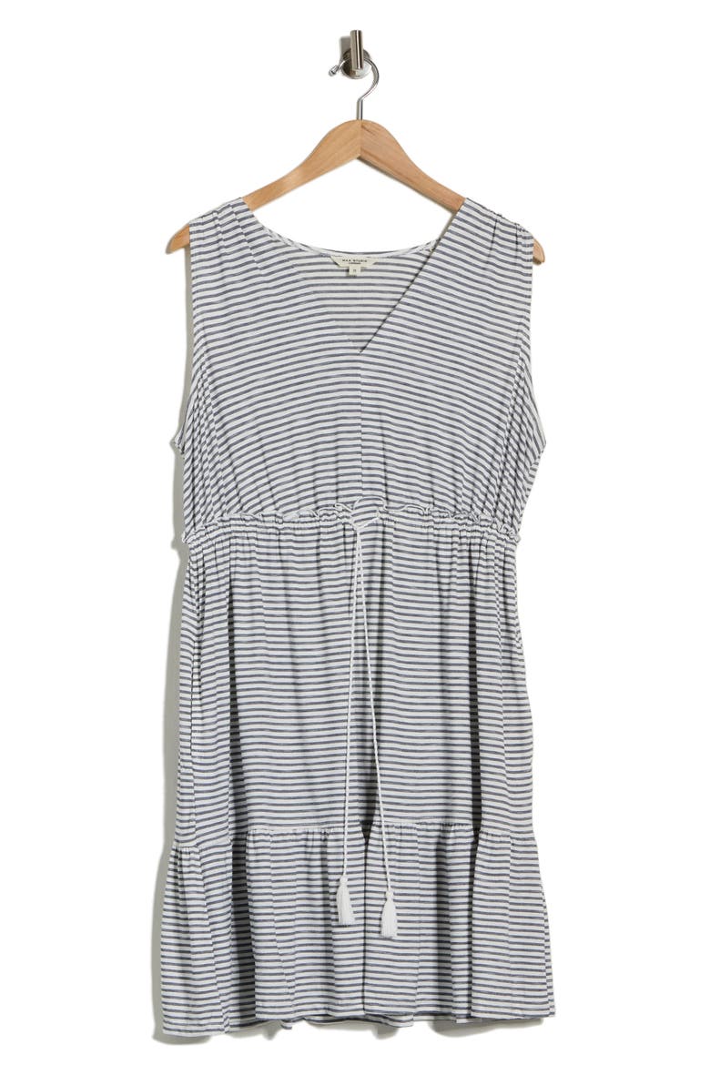 Tiered Sleeveless Dress, Alternate, color, IVORY/ NAVY DAINTY STRIPE