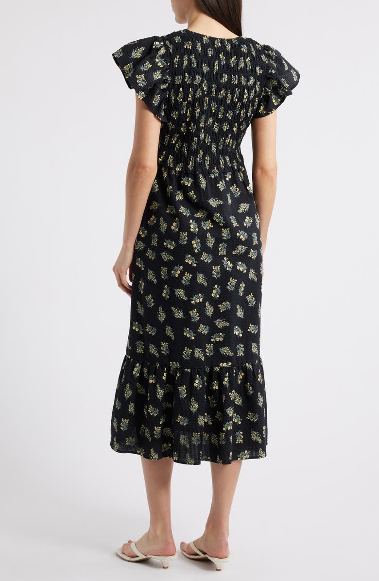 Rails Clementine Floral Smocked Cotton Midi Dress, Alternate, color, Dark Amaryllis