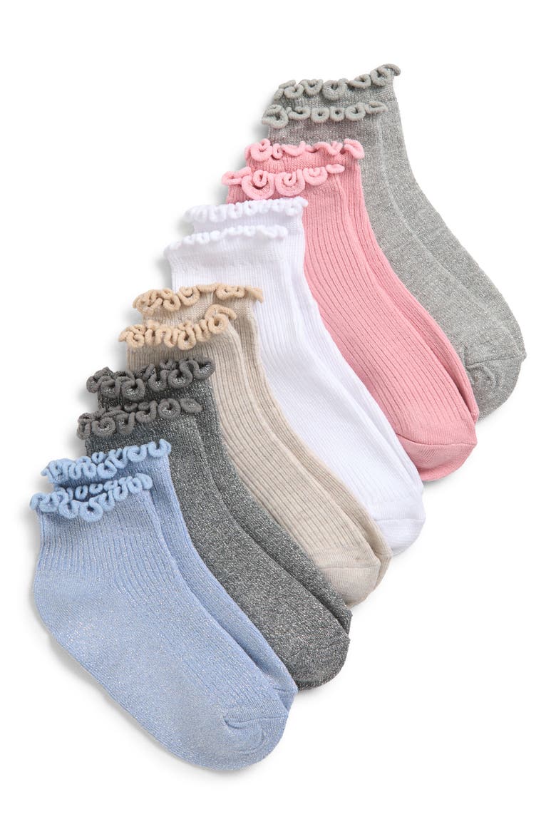 Kids' Metallic Lettuce Edge Assorted 6-Pack Ankle Socks, Main, color, PALE MULTI