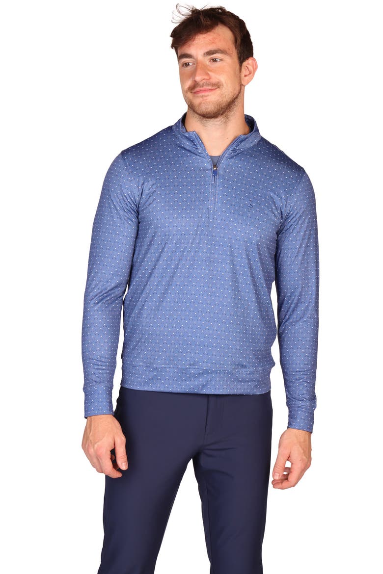 Club Print Long Sleeve Performance Polo, Alternate, color, DENIM