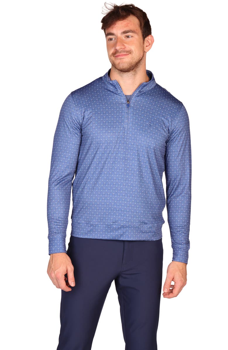 TailorByrd Club Print Long Sleeve Performance Polo, Alternate, color, Denim