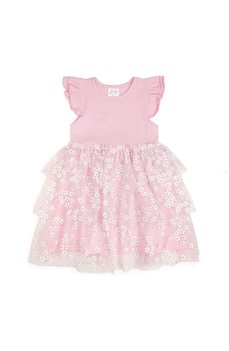 Sweet Wink Pink Ditsy Daisy Easter Tiered Short Sleeve Tutu Dress, Main, color,