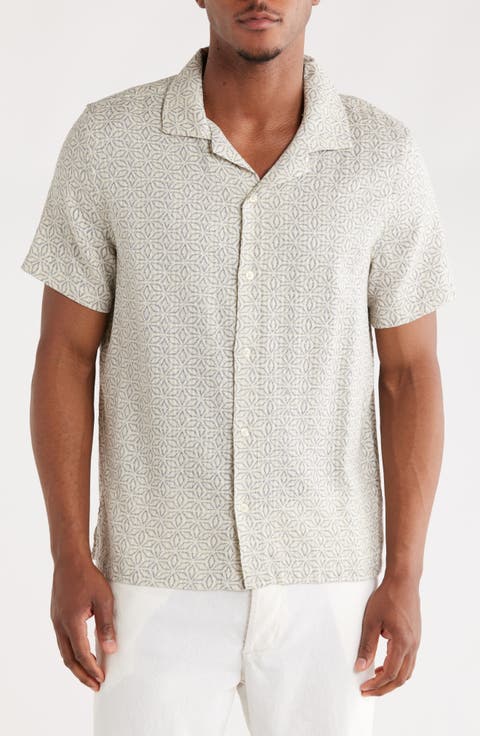 Geo Print Cotton & Linen Camp Shirt