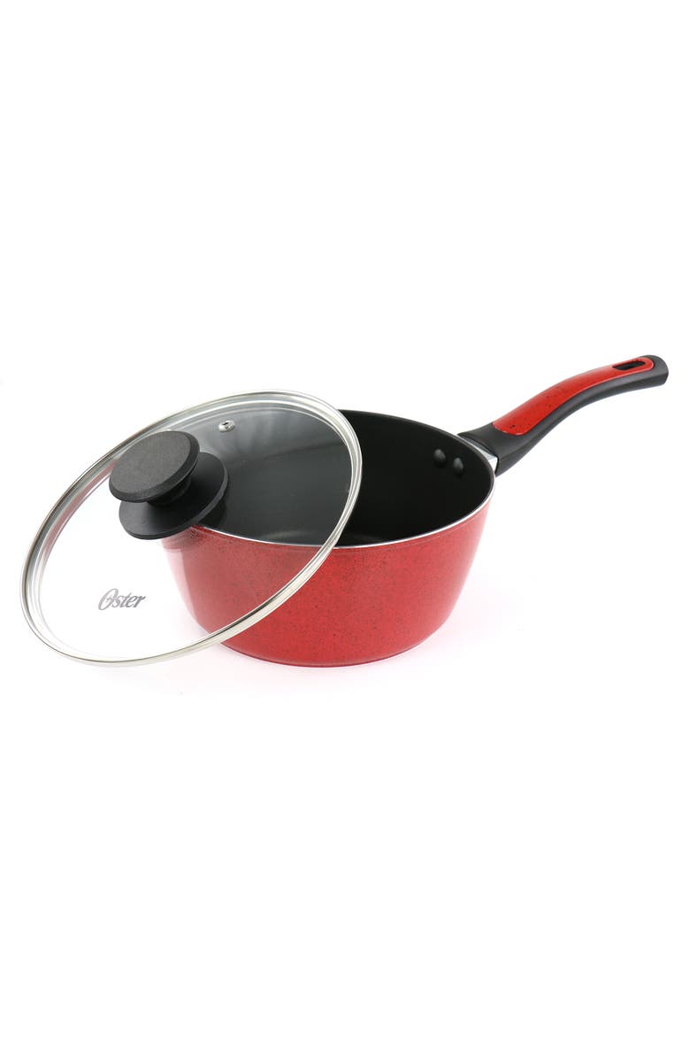 OSTER Claybon 2.2 Quart Nonstick Saucepan With Lid, Alternate, color, Red