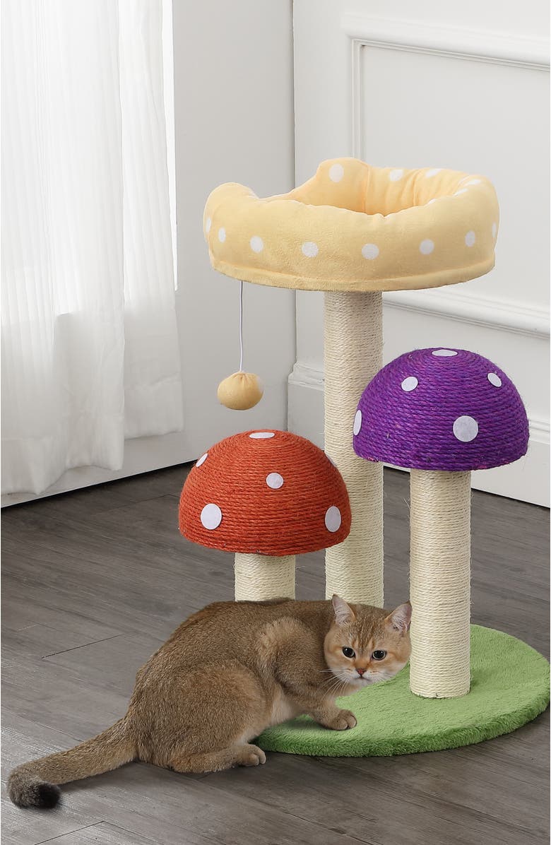 The Licker Store Pixie 22.5" 3-Tier Cottage Sisal Mushroom Cat Tree with Scratching Posts, Alternate, color, Multi