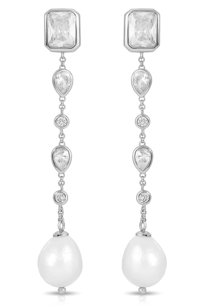 Gleaming Cubic Zirconia Linear Earrings, Main, color, SILVER