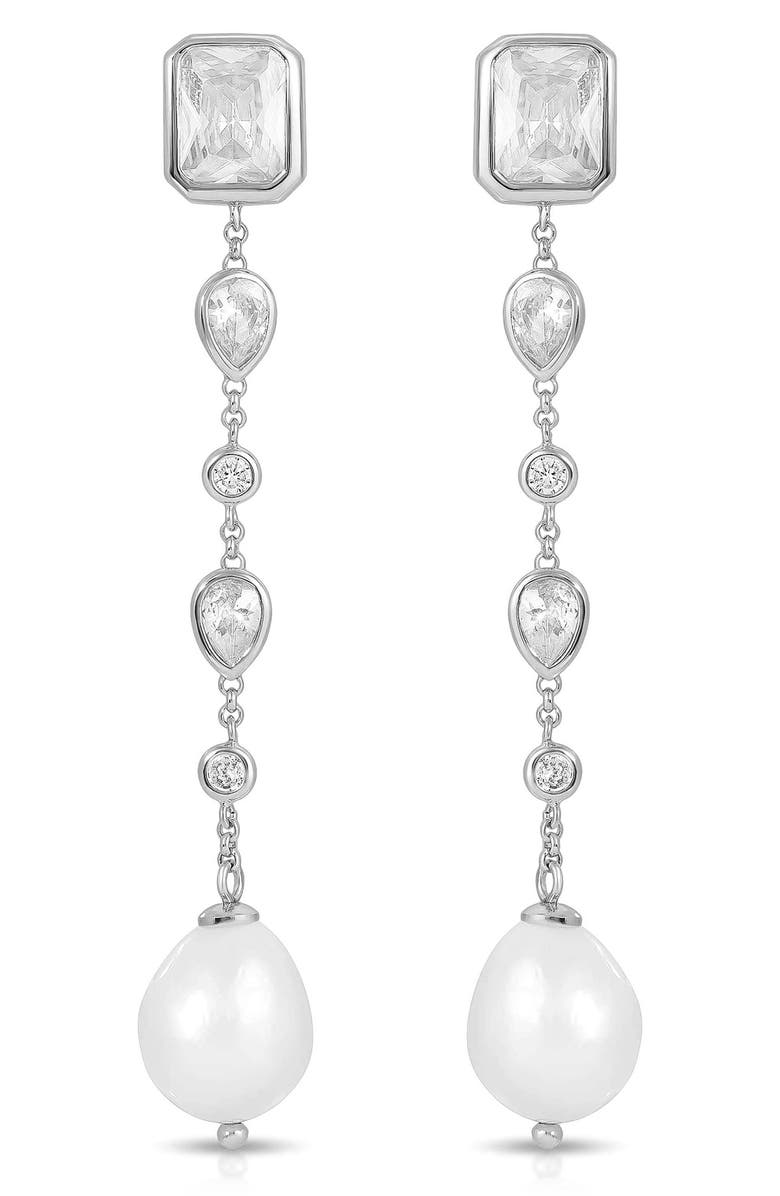 Ettika Gleaming Cubic Zirconia Linear Earrings, Main, color, Silver