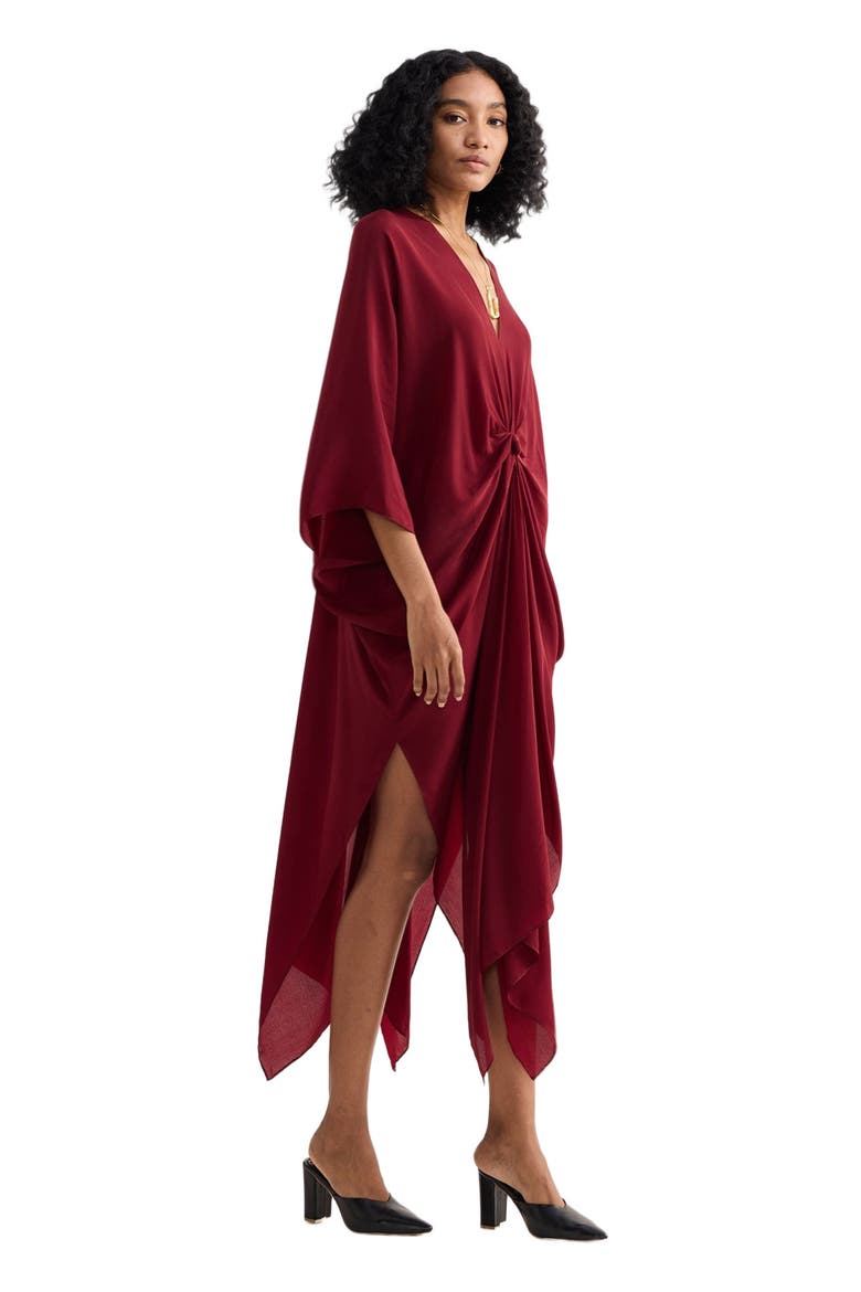 Front twist Kaftan Dress in Burgundy, Alternate, color, Solid