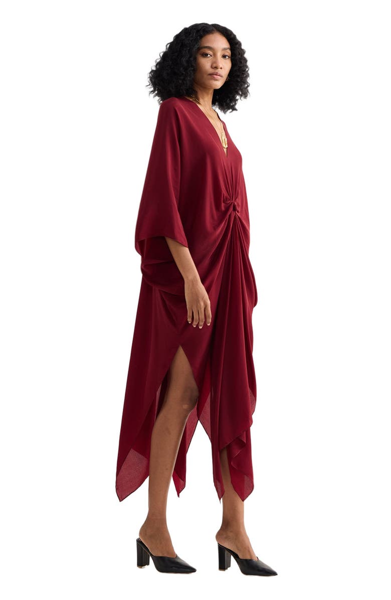 Reistor Front twist Kaftan Dress in Burgundy, Alternate, color, Solid