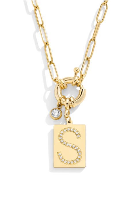 Pave Initial Pendant with Paperclip Chain Necklace
