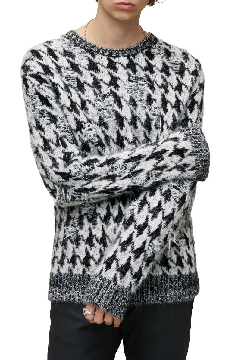 John Varvatos Vance Houndstooth Aplaca Blend Crewneck Sweater, Main, color, 