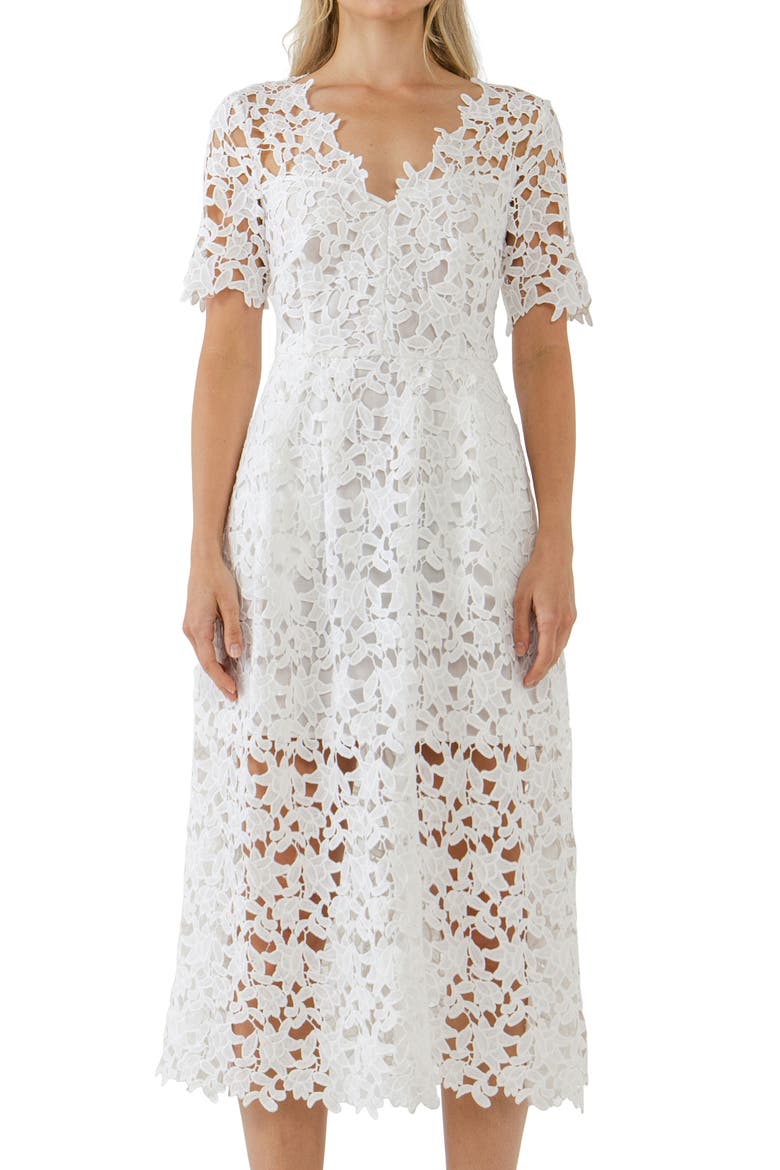 Allover Lace Midi Dress, Alternate, color, WHITE